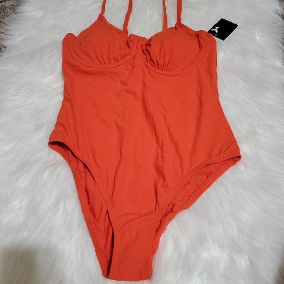 Target Orange Underwire Ribbed One Piece Swimsuit - XL - Picture 2 of 6